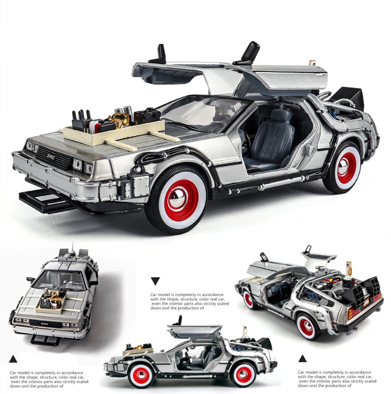 Welly 1:24 Diecast Alloy Model Car DMC-12 delorean back to the future Time Machine Metal Toy Car For Kid Toy Gift Collection