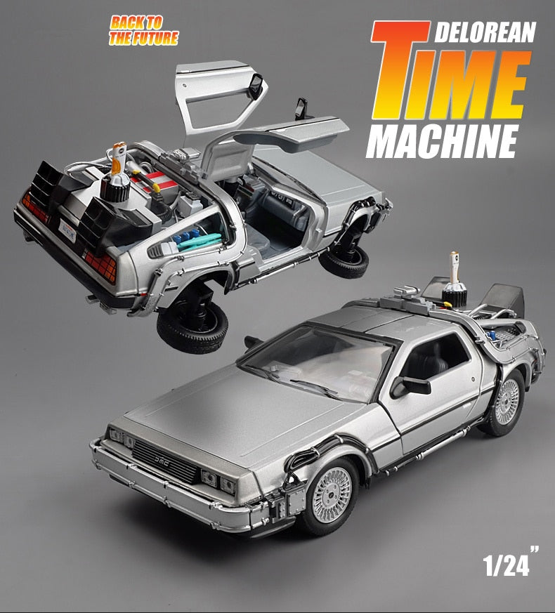 Welly 1:24 Diecast Alloy Model Car DMC-12 delorean back to the future Time Machine Metal Toy Car For Kid Toy Gift Collection